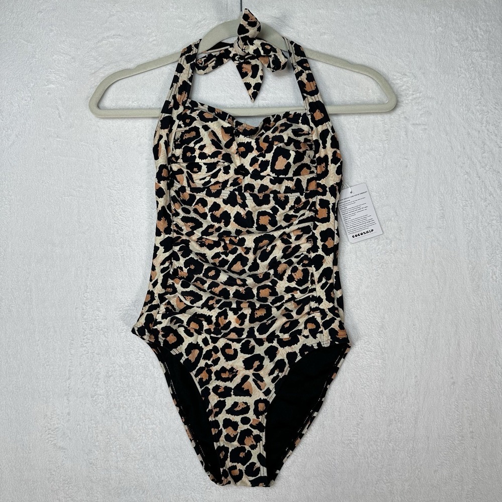 NWT‎ Cocoship Leopard One Piece Sz 4 Swimsuit Retro Pin Up Ruched Tummy Control